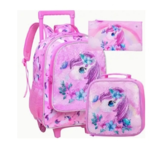 Set of three rolling unicorn backpacks - Picture 3 of 4